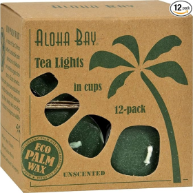 Aloha Bay Unscented Tea Lights in Cup Green Candles (12 Pack) 7.4oz Box