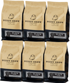 Buddy Brew Black Lab Robusta Dark Roast Whole Bean w/Chocolate Vanilla Nut Caffeinated Coffee (Case of 6)12oz Bags