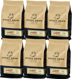 Buddy Brew Cubano Espresso Dark Chocolate, Nuts, Spice Arabica Medium Roast Whole Bean Caffeinated Coffee (Case of 6) 12oz Bags