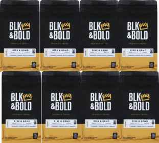 BLK & Bold Rise & Grind Blend Savory Toffee-Lemon-Nutty Medium Roast 100% Arabica Ground Beans Caffeinated Coffee (Case of 8) 12oz Bags