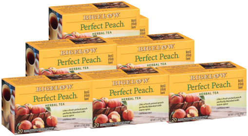 Bigelow Tea Herbal Perfect Peach w/Rose Hips Hibiscus Spices Orange & Lemon Peel Apples Roasted Chicory Caffeine-Free Tea (Case of 6)120 Bags