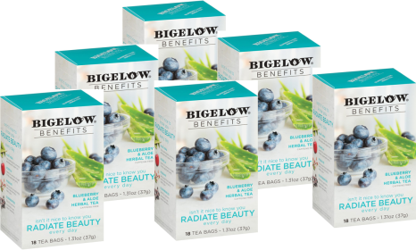 Bigelow Herbal Benefits Radiate Beauty Hibiscus Blueberry & Aloe Gluten-free Calorie-free & Kosher Certified Caffeine-Free Tea (Case of 6)108 Tea Bags