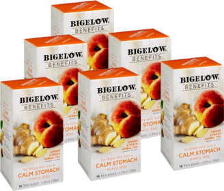 Bigelow Benefits Ginger & Peach w/Peppermint Wild Orange Leaves Chamomile Licorice Root Fennel Marshmallow Herbal Tea (Case of 6)108 Bags