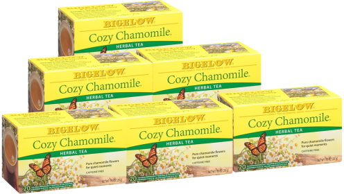 Bigelow Tea Herbal Cozy Chamomile Black Tea Blended w/Aromatic Orange Peel & Sweet Warming Spices Caffeine-Free Tea (Case of 6)120 Bags