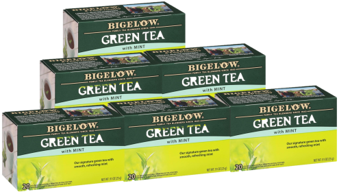 Bigelow Organic Herbal Green Tea Leaves w/Hint of Mint Gluten-free Calorie-Free & Kosher Certified Caffeinated Tea (Case of 6)120 Tea Bags