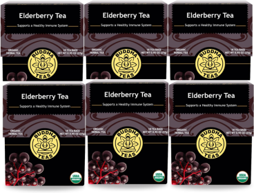 Buddha Teas Organic Herbal Elderberry w/Antioxidants & Minerals 100% Kosher & Non-GMO Caffeine-Free Tea (Case of 6)108 Tea Bags