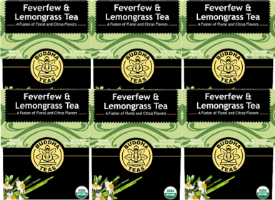 Buddha Teas Organic Herbal Feverfew & Lemongrass Caffeine-Free Tea (Case of 6)108 Tea Bags