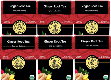 Buddha Teas Organic Herbal Ginger Root Kosher Bleach-Free GMO-Free, Gluten-Free Caffeine-Free Tea (Case of 6)108 Tea Bags