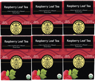 Buddha Teas Organic Herbal Raspberry Abaca Leaf w/Wild Harvested Plants 100% Bleach-Free Caffeinated Tea (Case of 6)108 Tea Bags