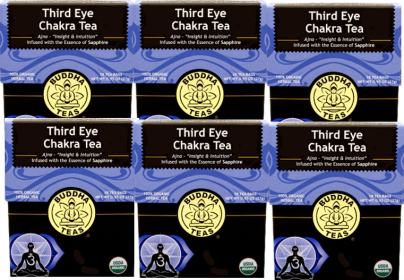 Buddha Teas Organic Herbal Third Eye Chakra Infused w/Essence of Sapphire & Custom Blends Bleach Free Caffeinated Tea (Case Of 6) 108 Bags