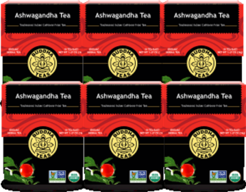 Buddha Teas Organic Herbal Ashwagandha Root Caffeine-Free Tea  (Case of 6) 108 Tea Bags