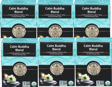 Buddha Teas Organic Herbal Calm Buddha Blend w/Chamomile, Lavender, Passion Flower, Spearmint Leaf Caffeine-Free Tea (Case of 6)108 Tea Bags