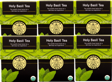 Buddha Organic Herbal Holy Basil, Stress & Tension Relief Immune Support Caffeinated Tea (Case of 6)108 Tea Bags