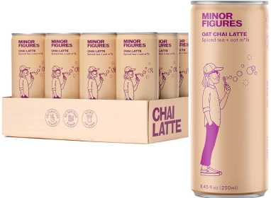 Minor Figures Oat Milk Chai Latte w/Cinnamon Bark, Ginger, Clove, Black Pepper, Star Anise, Nutmeg, Cardamom Caffeinated Tea (Case of 12) 8.45oz Cans