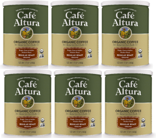 Cafe Altura Organic Regular 100% Arabica Light Roasted Ground  Bean Caffeinated Coffee (Case of 6) 12oz Cans.