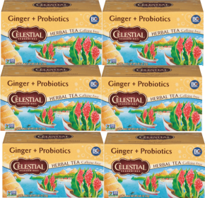 Celestial Seasonings Herbal Ginger Plus Probiotics w/Cinnamon, Turmeric  & Cardamon Flavored Caffeine-Free Tea  (Case of 6) 96 Tea Bags