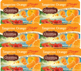 Celestial Seasonings Herbal Tangerine Orange Zinger w/Hibiscus Rosehips Orange Peel Flavored Caffeine-Free Tea (Case of 6) 120 Tea Bags