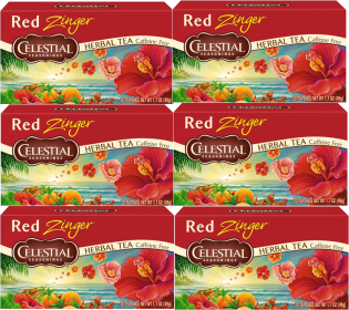 Celestial Seasonings Herbal Red Zinger Aroma/Tart-Tangy Fruity Hibiscus Flavored Peppermint Lemon Verbena Caffeine-Free Tea (Case of 6)120 Tea Bags