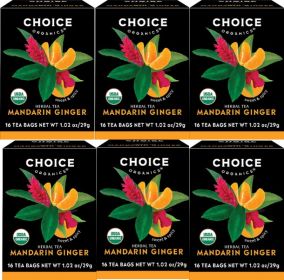 Choice Organics Herbal Mandarin, Ginger Sweet & Spicey Caffeinated Tea (Case of 6) 96 Tea Bags