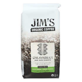 Jim's Organic Coffee 100% Arabica Medium Roast Whole Bean Colombian Santa Marta Montesierra (Single Bulk Item) Caffeinated Coffee (Pack of 1) 5lb Bag