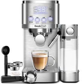 Geek Chef Espresso, Latte & Cappuccino Machine w/Automatic Milk Frothier for Home w/ESE POD filter, Stainless Steel (Pack of 1) 20Bar Espresso Maker