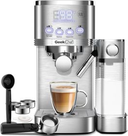 Geek Chef Espresso, Latte & Cappuccino Machine w/Automatic Milk Frothier, for Home w/ESE POD Filter Stainless Steel (Pack of 1) 20Bar Espresso Maker