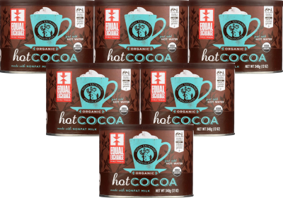 Equal Exchange Organic Hot Cocoa w/Nonfat Milk, Cane Sugar, Medium Caffeine Mix (Case of 6) 12oz Can