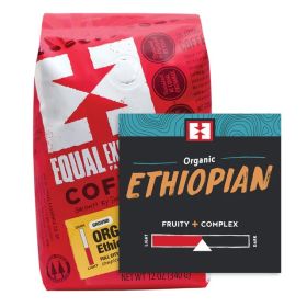 Equal Exchange Organic Ethiopian Drip Medium Dark Roast Whole Bean Full City Roast Caffeinated Coffee (Case Of 6)12oz Bags.