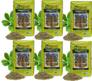 Ecoteas Organic Herbal Yerba Mate Unsmoked Green Energy Nutritious Antioxidant-Rich Fair-Trade Loose Leaves Tea (Case of 6)16oz Tea Bags.