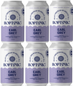 Hoptonic Craft Brewed Sparkling Organic Black Tea Earl Grey Caffeinated Tea (Pack of 6) 12oz Cans