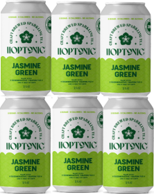 Hoptonic Craft Brewed Sparkling Organic Herbal Green Jasmine w/Hops, Yaupon, Caffeinated Tea (Pack of 6)12oz Cans