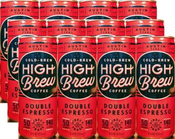 High Brew Coffee Cold Brew + Protein Double Espresso Medium Roast Natural Flavor Ready To Drink Caffeinated Coffee (Case of 12) 8oz Cans