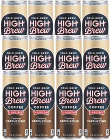 High Brew Cold Brew Black & Bold Creamy Cappuccino 100% Arabica Medium Roast w/Chicory Root Extract Caffeinated Coffee (Case of 12) 8oz Cans