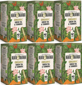 Heath & Heather Organic Herbal Green & Turmeric w/Green Matcha Power Caffeinated Tea (Case of 6) 20 Total Tea Bags