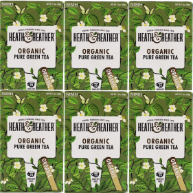 Heath & Heather Organic Herbal Pure Green Caffeinated Tea (Case of 6) 120 Total Tea Bags