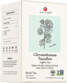 Health King Herbal Chrysanthemum Vascuflow w/Heart Vision Tonic Nerve Energizer Detoxifier Blood Vessel Soft Caffeine-Free Tea (Pack of 1) 20 Tea Bags