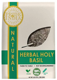 Pride Of India Organic Herbal Natural Sweet Holy Basil Leaf/Pure Indian Tulsi Leaf (Ocimum Sanctum) (Pack of 1) 0.4oz Dual Sifter Jar(11.3gms)