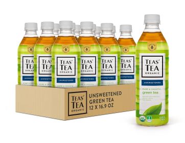 Teas' Tea Organic Herbal Unsweetened Pure & Smooth Loose Leaves w/Vitamin C, Antioxidants, Amino Acids Caffeinated Green Tea (Pack of 12) 16.9oz Cans