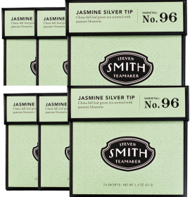 Smith Teamaker Jasmine Silver Tip No.96 with Jasmine Blossoms Scented Full Leaf Green Caffeinated Tea Case of 6) 90 Tea Bags