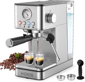 KOIOS Espresso Machines 1200W PID Control System 20 Bar Semi-Automatic Espresso Maker w/Foaming Steam Wand Stainless Steel (Pack of 1) 58oz RWT