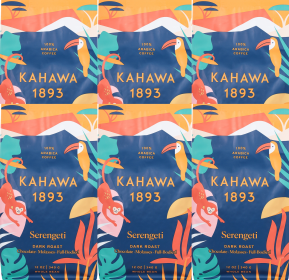 Kahawa 1893 Coffee Serengeti Blend Perfect Freshly Brewed Dark Roast Whole Beans Caffeinated Coffee (Case of 6)12oz Tea Bags