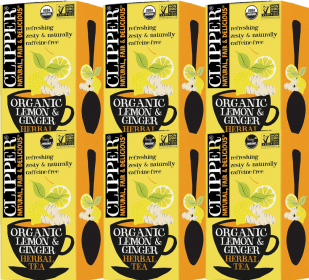 Clipper Organic Herbal Lemon & Ginger w/Ginger Root & Lemongrass Plant Based Caffeine-Free British Tea (Case of 6) 120 Bags