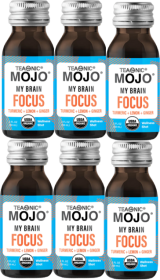 TEAONIC My Brain Mojo: Focus Wellness Shots - USDA-Certified Vegan Formula w/Ginkgo Biloba, Ginger, Turmeric Tea (Case of 6) 2oz Bottles