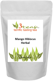 3_Teas Organic Herbal Mango Hibiscus, Loose-Leaf, w/No Sugar or Chemicals Needed Caffeine-Free Herbal Tea (Pack of 1) 140g Pouch