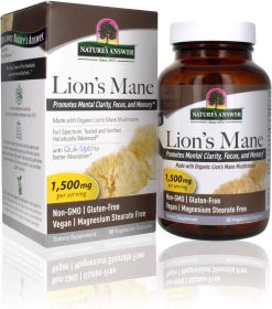 Natures Answer Functional Lion's Mane Mushrooms "Promotes Mental Clarity" Vegan 1500mg Magnesium Stearate Free (Pack of 1) 90 Capsules