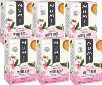 Numi Organic White Rose Tea, White Tea & Fragrant Rosebuds Velvety & Floral Low Caffeine-Free Tea (Case of 6)16 Tea Bags