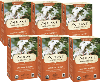 Numi Organic Tea Jasmine Green Scented Green Tea Leaves Hints of Moonlight w/Real Jasmine Blossom Caffeinated Tea( Case of 6)18 Tea Bags