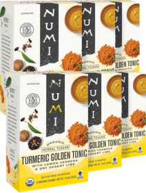 Numi Organic Herbal Teasan Turmeric Golden Tonic w/Lemon Verbena Lime & Dry Dessert Lime Caffeine-Free Tea (Case of 6)15 Tea Bags