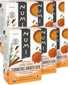 Numi Organic Herbal Teasan Turmeric Amber Sun Chamomile w/Rooibos, Cinnamon Honeybush & Cardamon Caffeine-Free Tea (Case of 6)16 Tea Bags