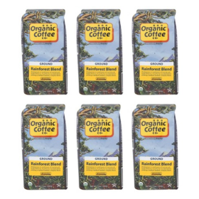 The Organic Coffee Co. Organic Rainforest Blend 100% Arabica Medium Roast Whole Bean Kosher Caffeinated Coffee (Case of 6)12oz Bag